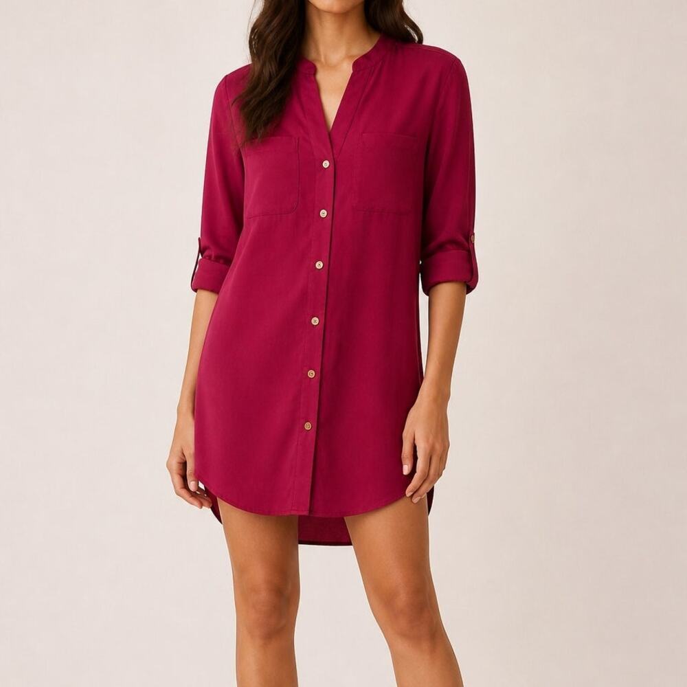 Banana Republic Burgundy Button Up Tunic Shirt Dress